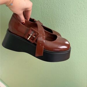 Free People x Jeffrey Campbell Brown Platform Mary Jane Shoes